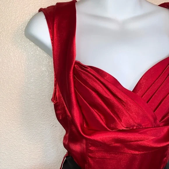 Vintage HEARTS & ROSES red satin dress with tulle, pinup, rockabilly 80s S - Picture 5 of 17